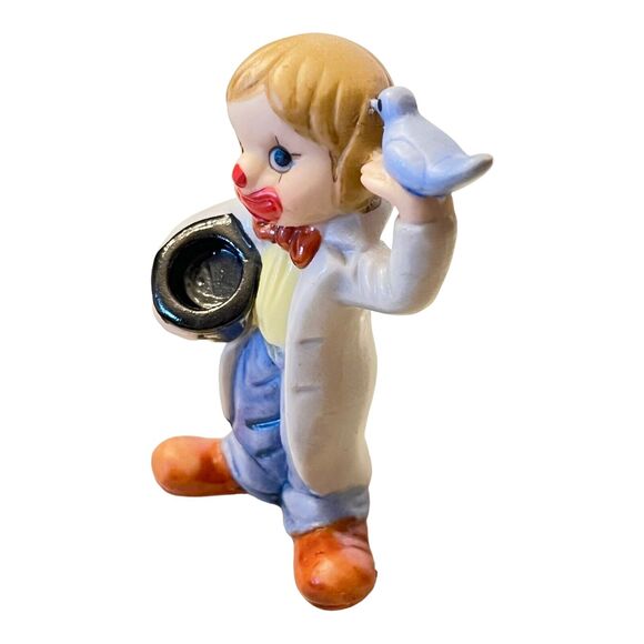 VTG 1985 Enesco Circus CLOWN FIGURINE Magician Hat Blue Bird 3" Porcelain Boy - Picture 4 of 7